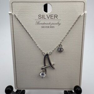 Silver Initial 'A' Necklace with Crystal Charm